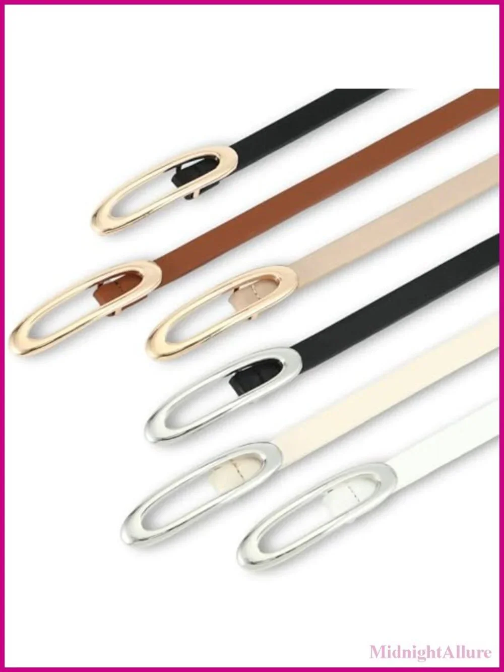 Skinny Faux Leather Belt Thin Waist Gold Buckle for Jeans Dresses
